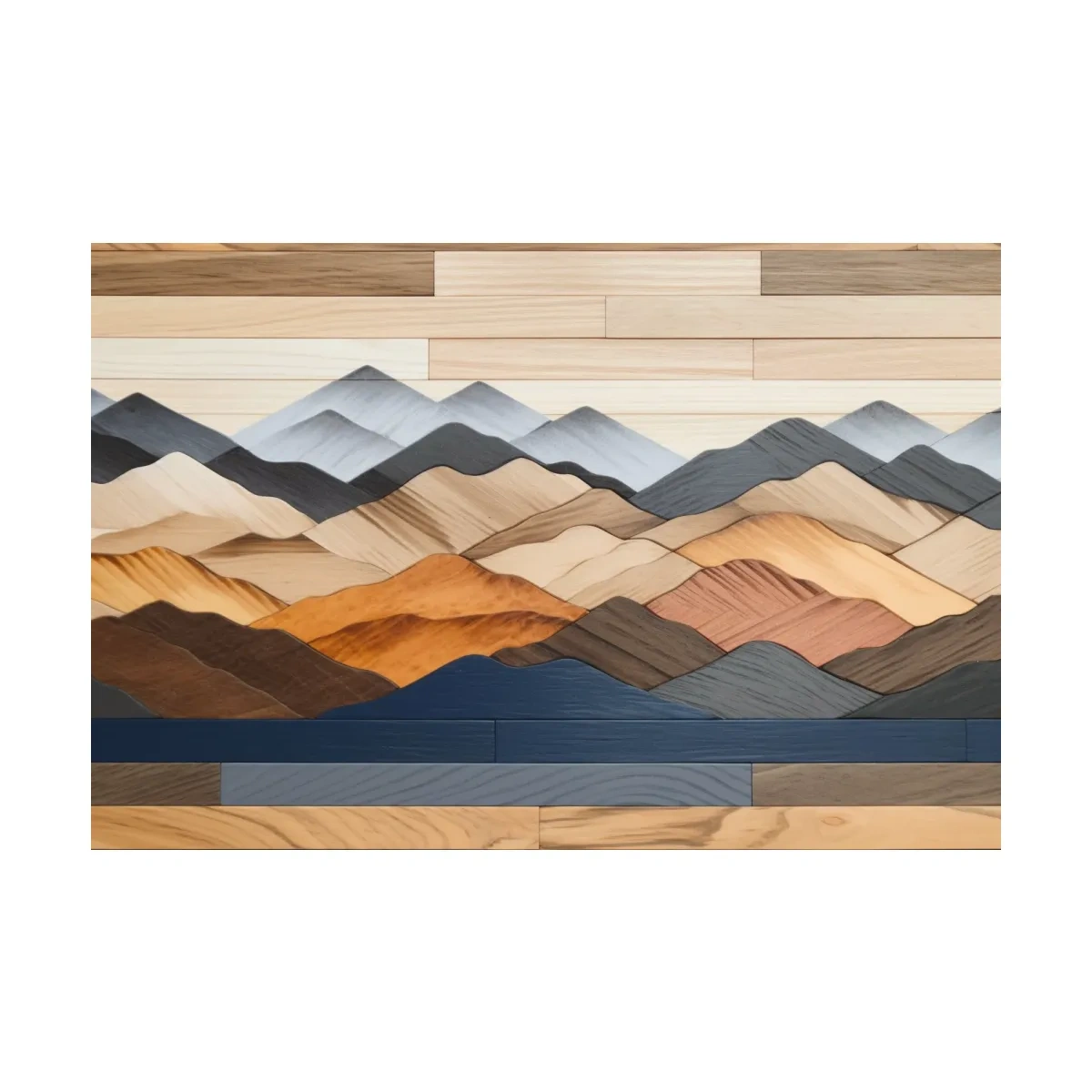 Rustic Layered Wooden Mountain Range Panorama - Modern Geometric Wall Art
