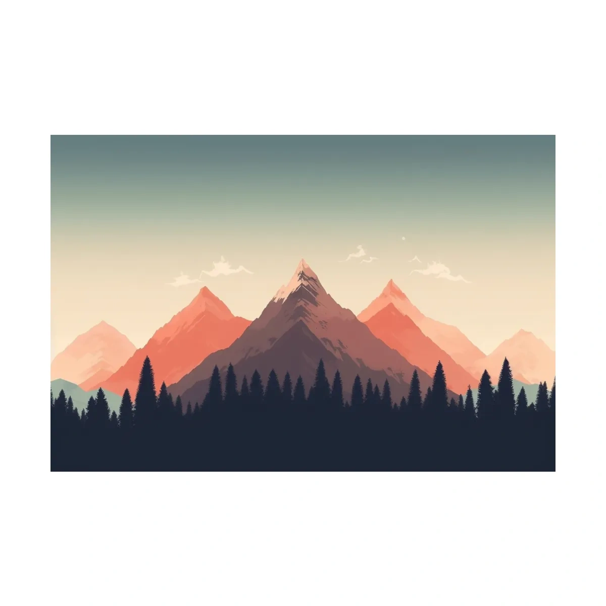 Minimalist Alpine Mountain Sunrise Artwork - Modern Scandinavian Forest Wall Art