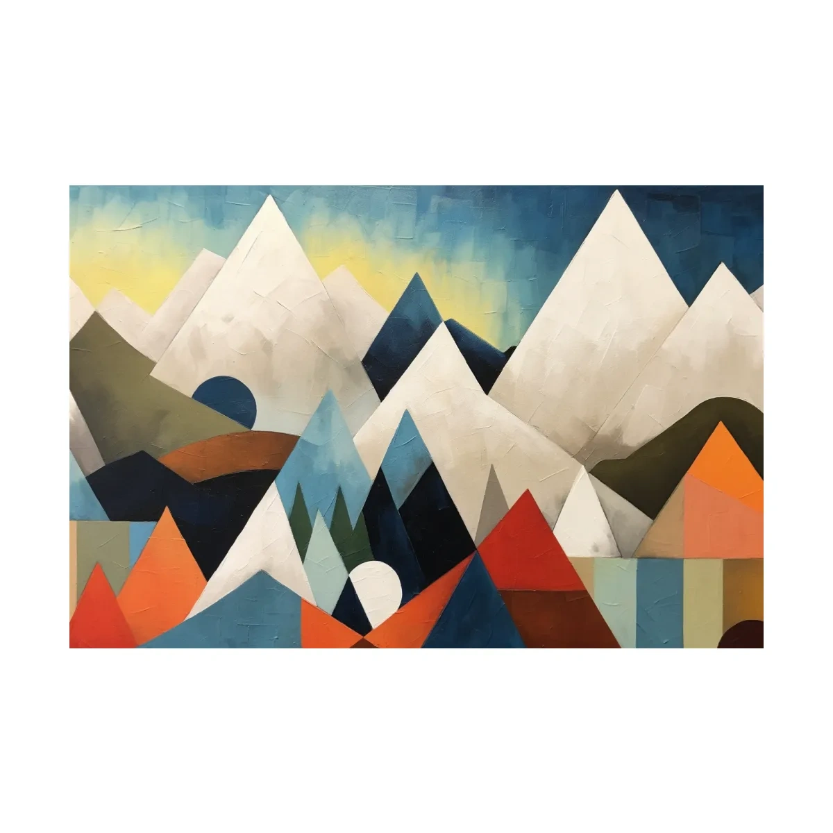 Abstract Suprematism Mountain Peaks Painting - Colorful Modern Wall Art