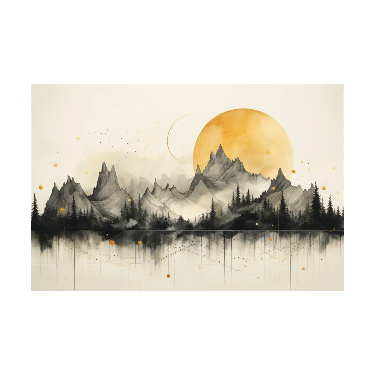 Golden Sun Abstract Mountain Range - Minimalist Watercolor Landscape Wall Art