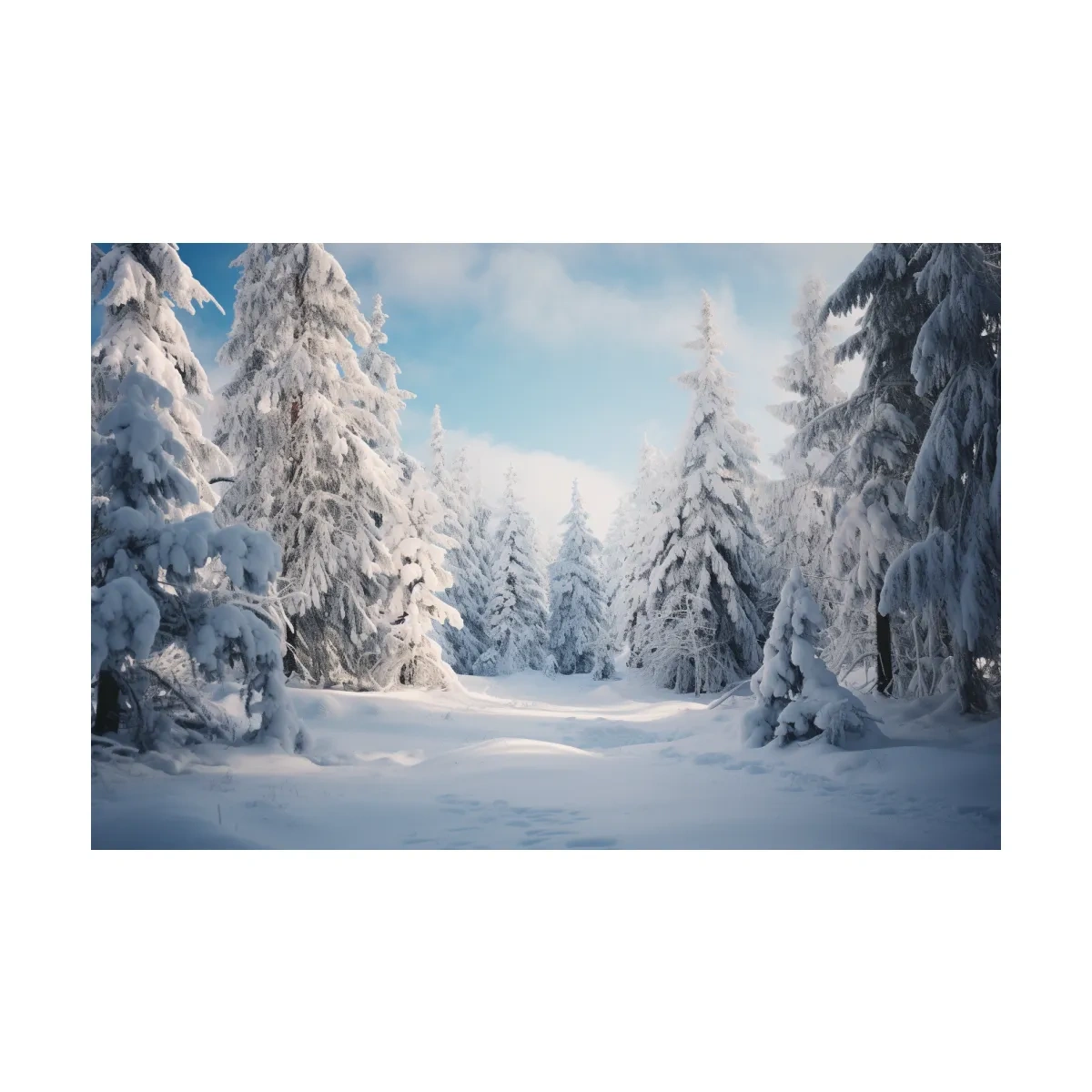 Photographic art, snow covered hemlock trees