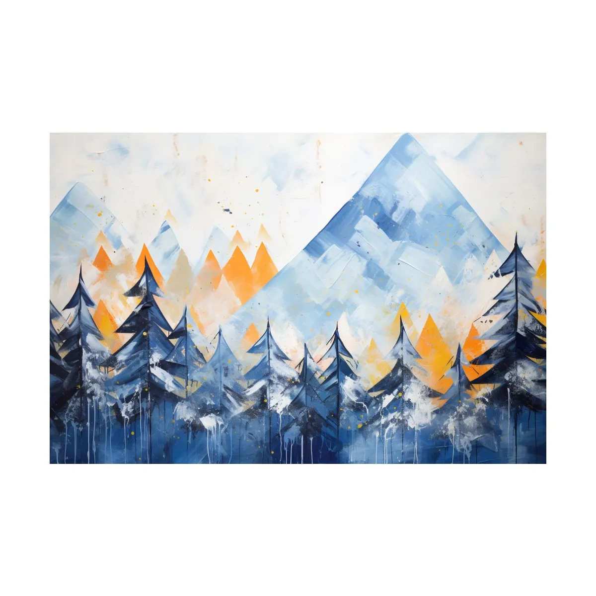 Simple blue and orange abstract mountain painting