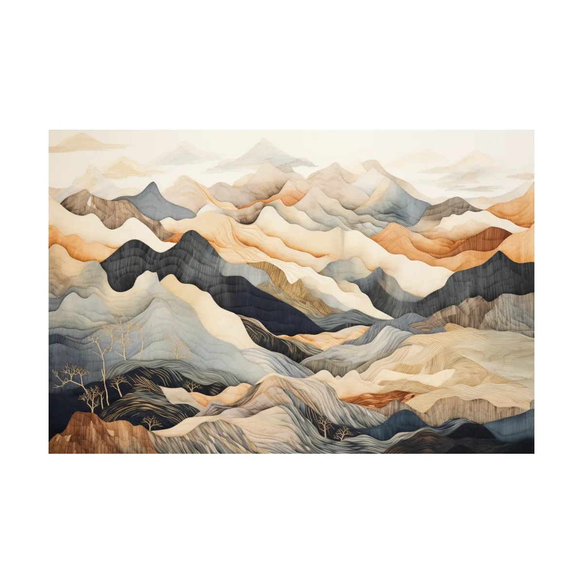 Tapestry style earthy coloured mountain artwork Gallery wrapped canvas artwork Mountain Canvas