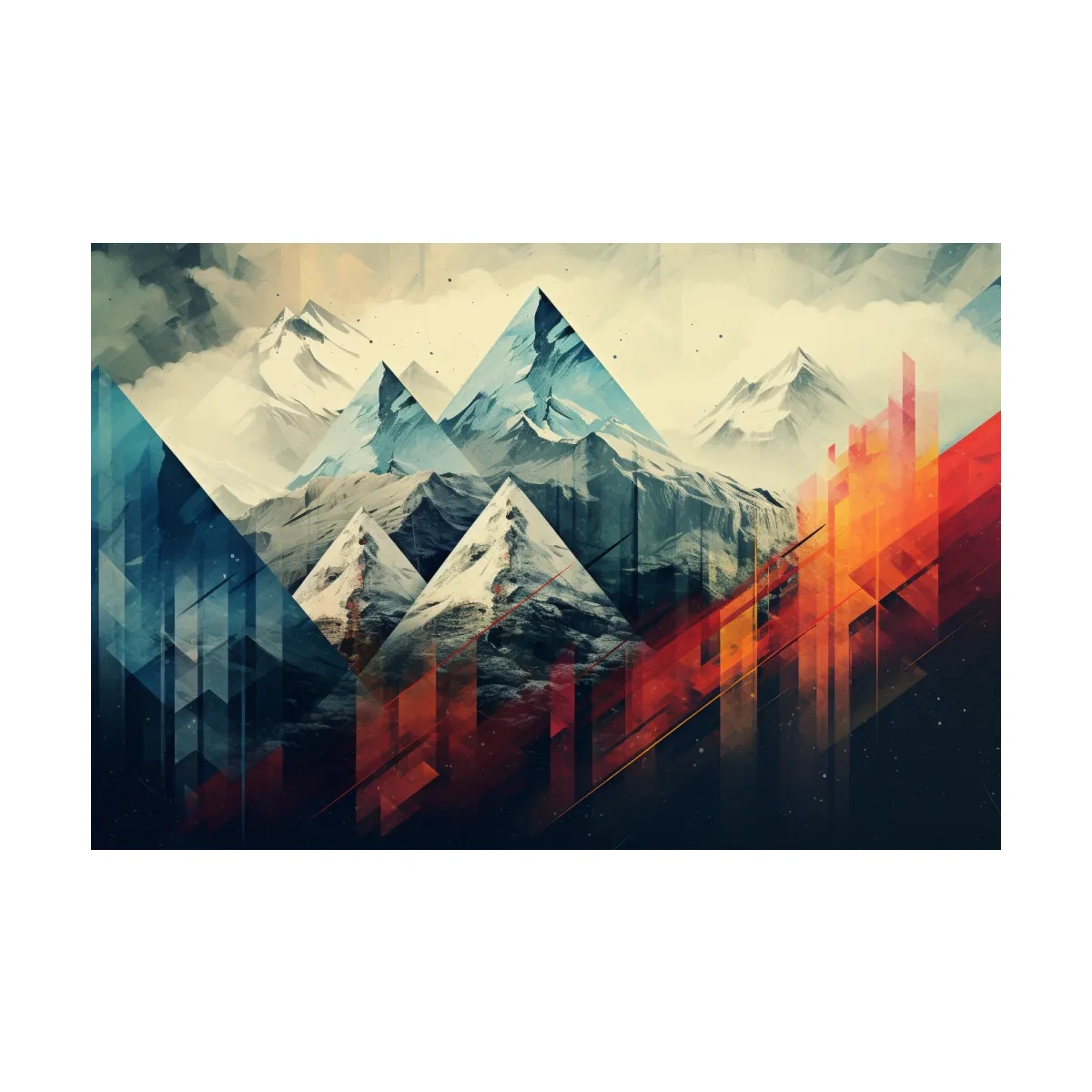 Colourful mountain art, bold geometric shapes
