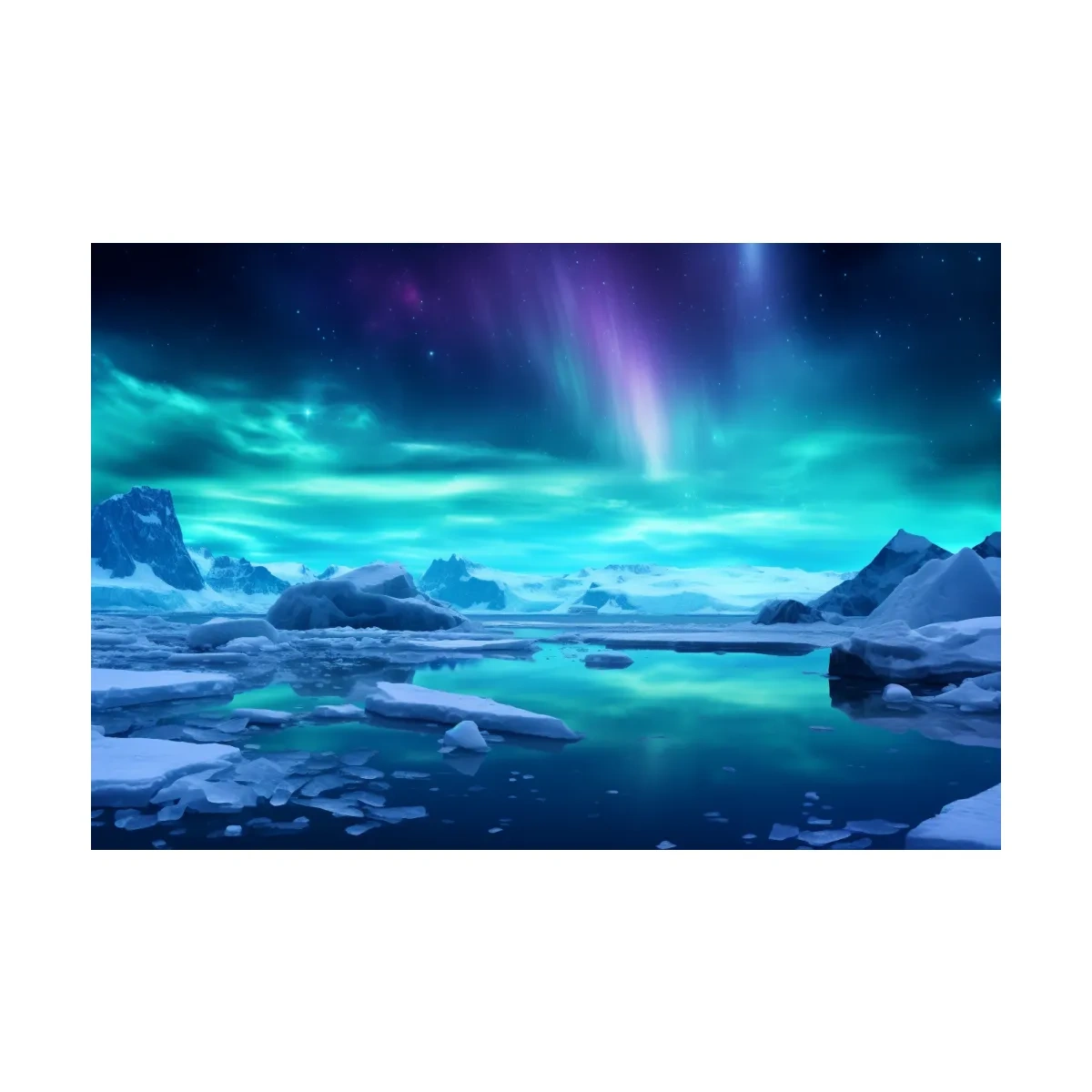 Vibrant Arctic Aurora Over Icebergs - Polar Night Photographic Wall Art