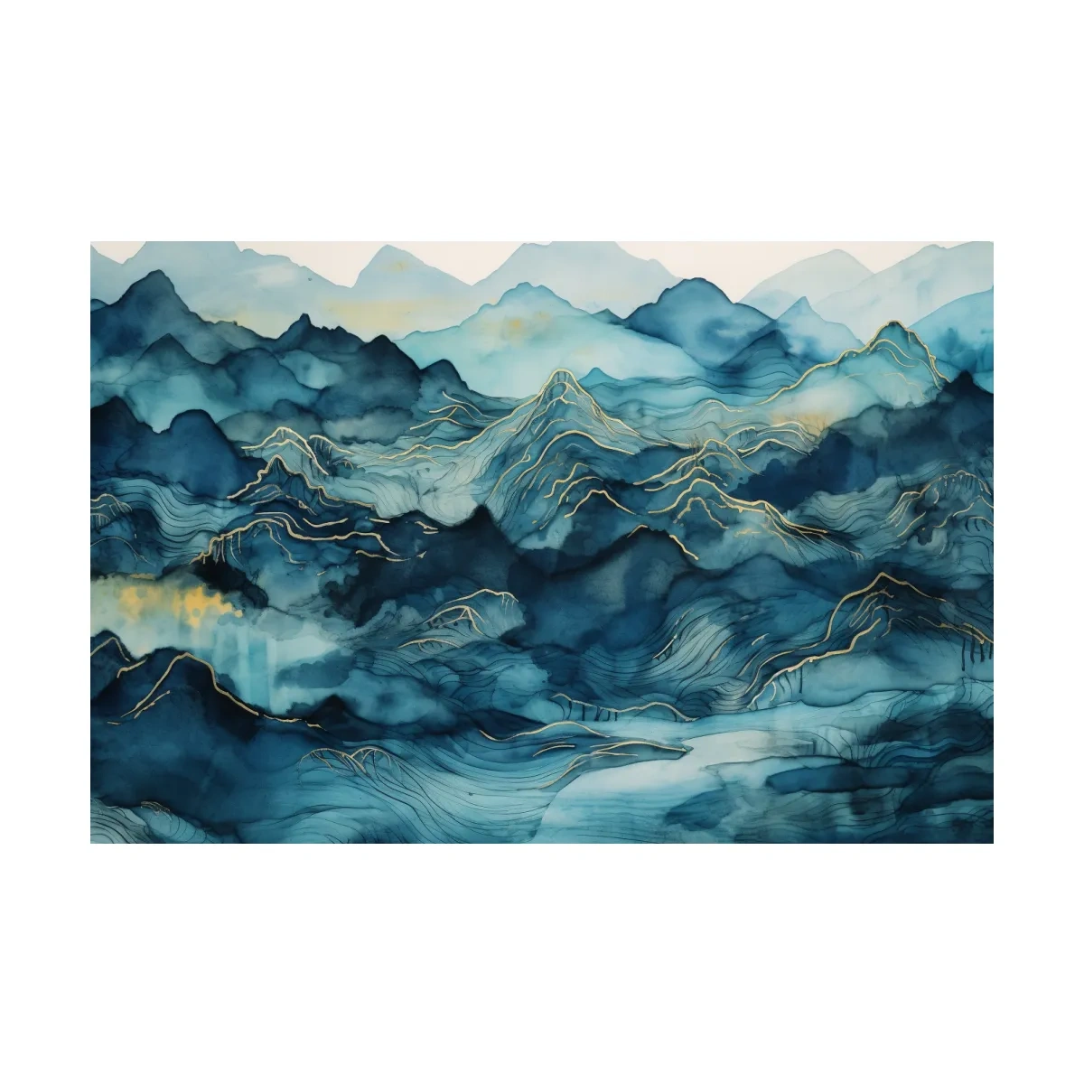 Watercolor Mountain Range With Gold Linework - Abstract Landscape Wall Art