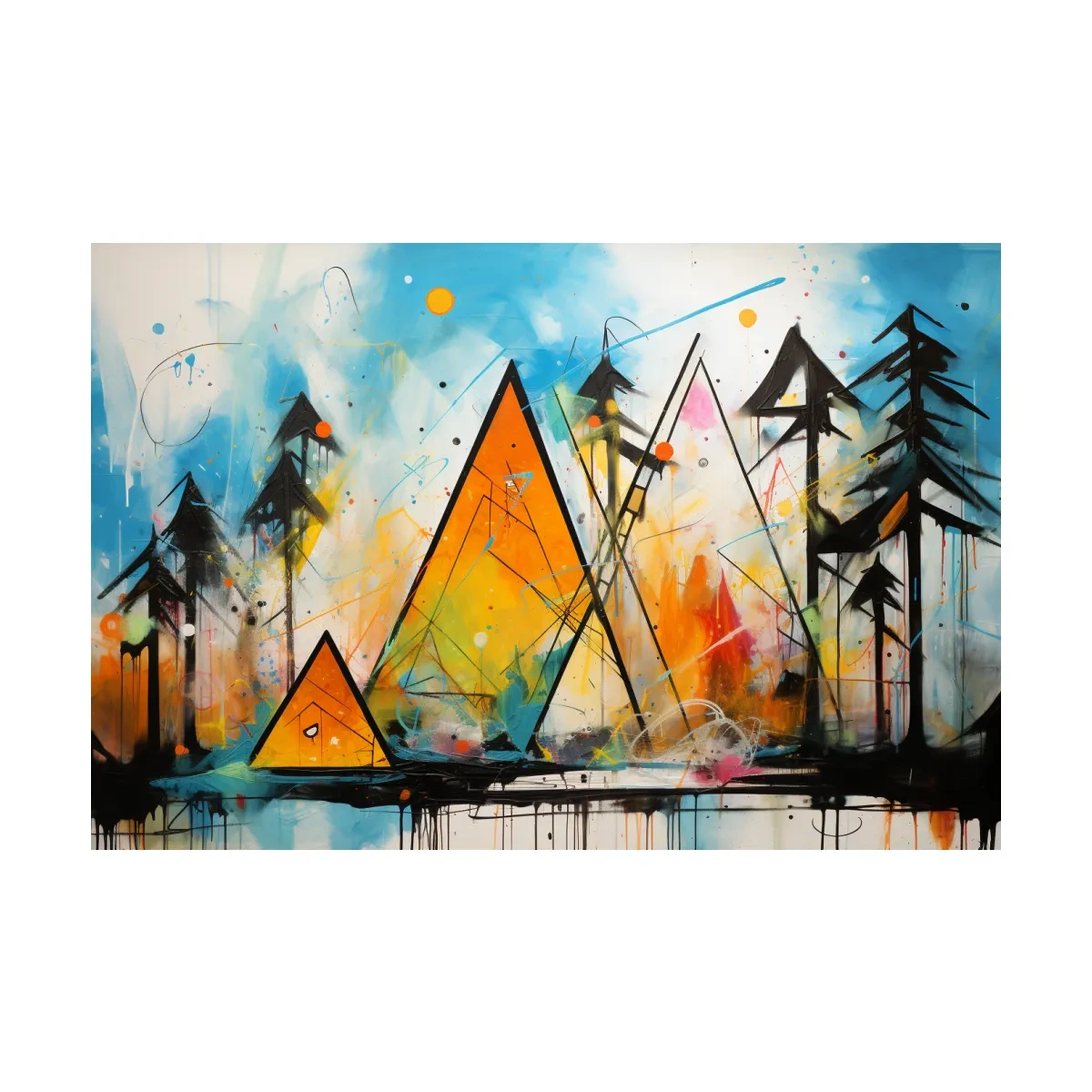 Vibrant Abstract Mountain Peaks And Pines - Colorful Mixed Media Wall Art