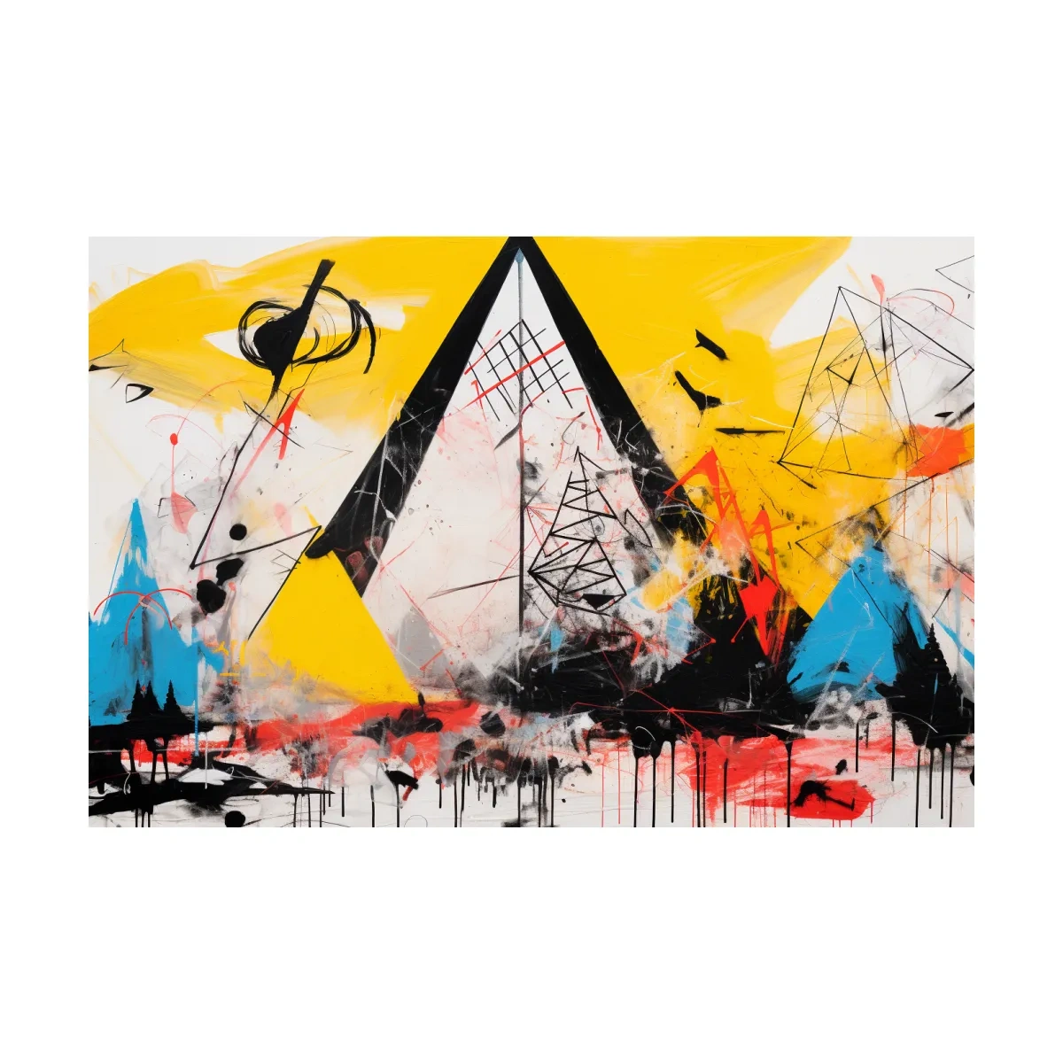 Abstract energetic graffiti style geometric mountain painting