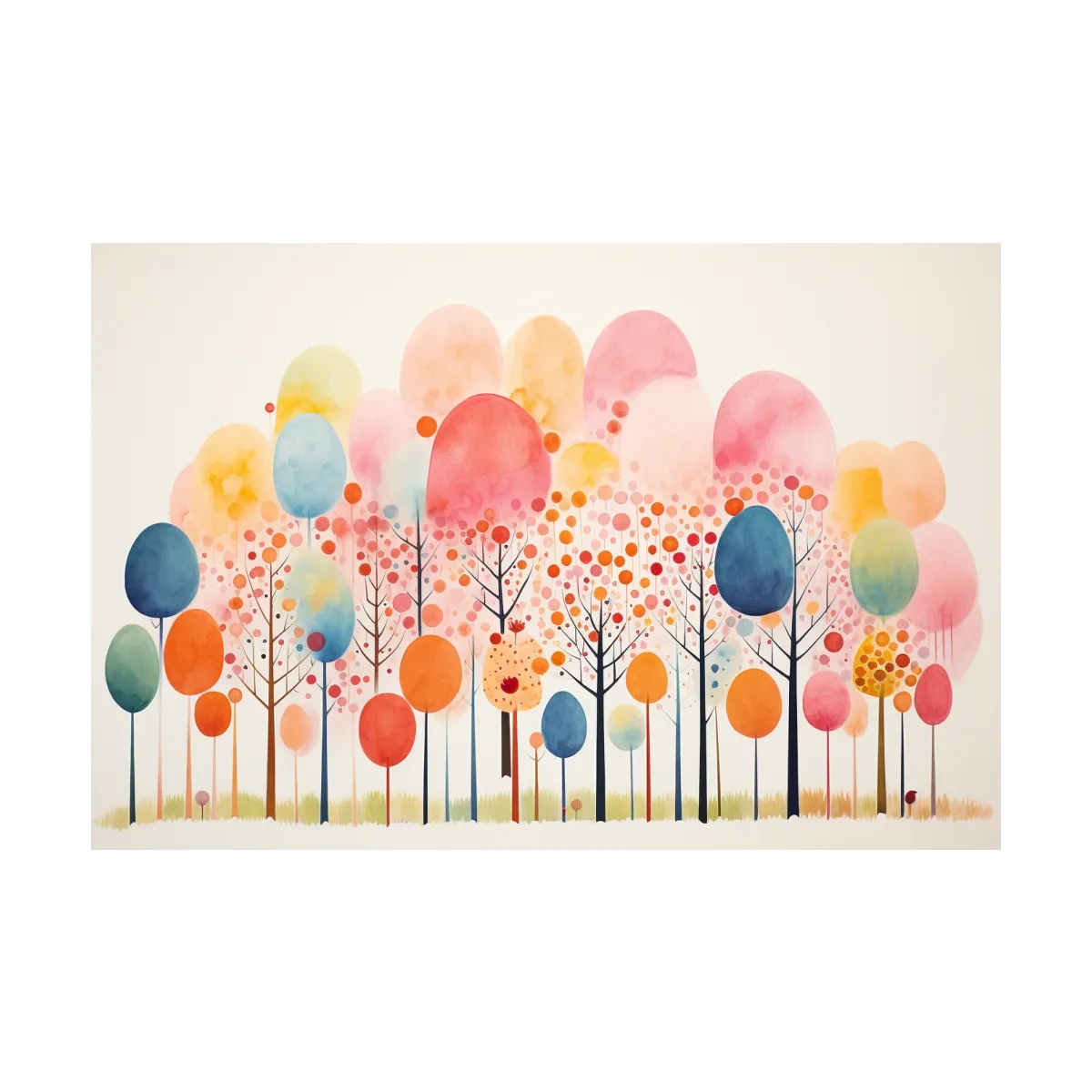 Whimsical Pastel Watercolor Forest Trees - Colorful Nature Wall Art
