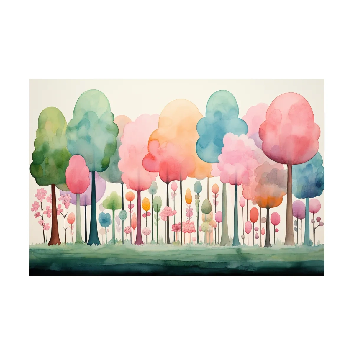 Whimsical Pastel Watercolor Forest - Colorful Nursery Wall Art