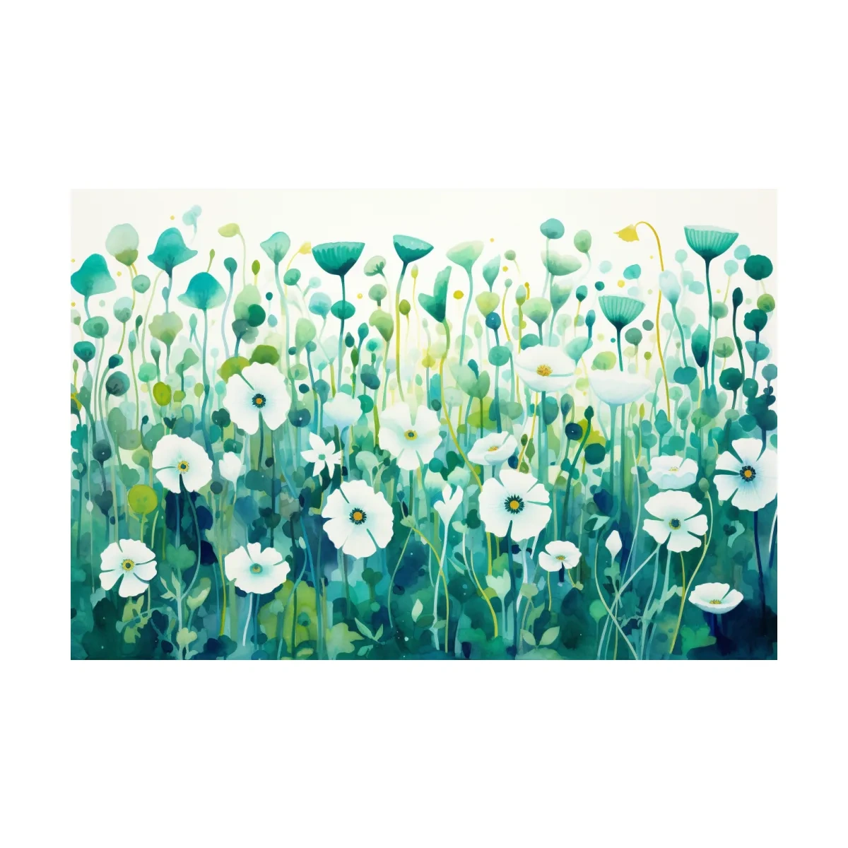 Painting of green flower patterns, colorful floral wall art