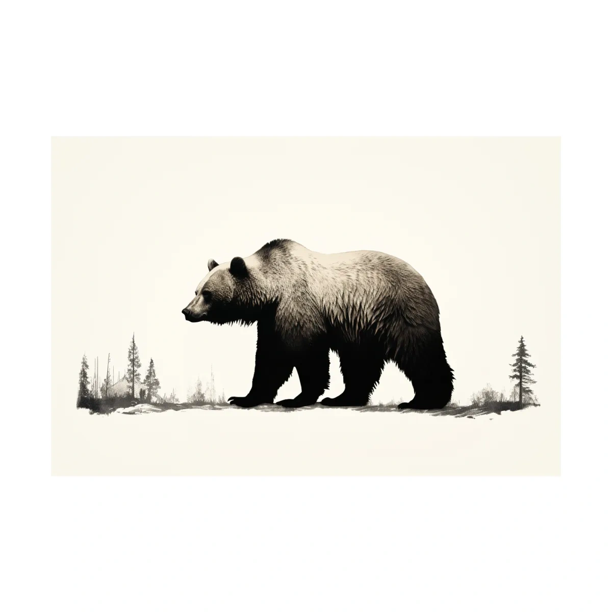 Minimalist Grizzly Bear Silhouette - Black And White Wildlife Wall Art