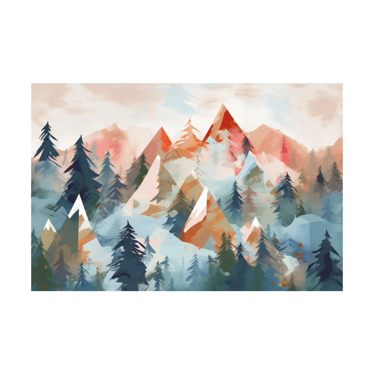 Pastel geometic alpine forest mountain painting