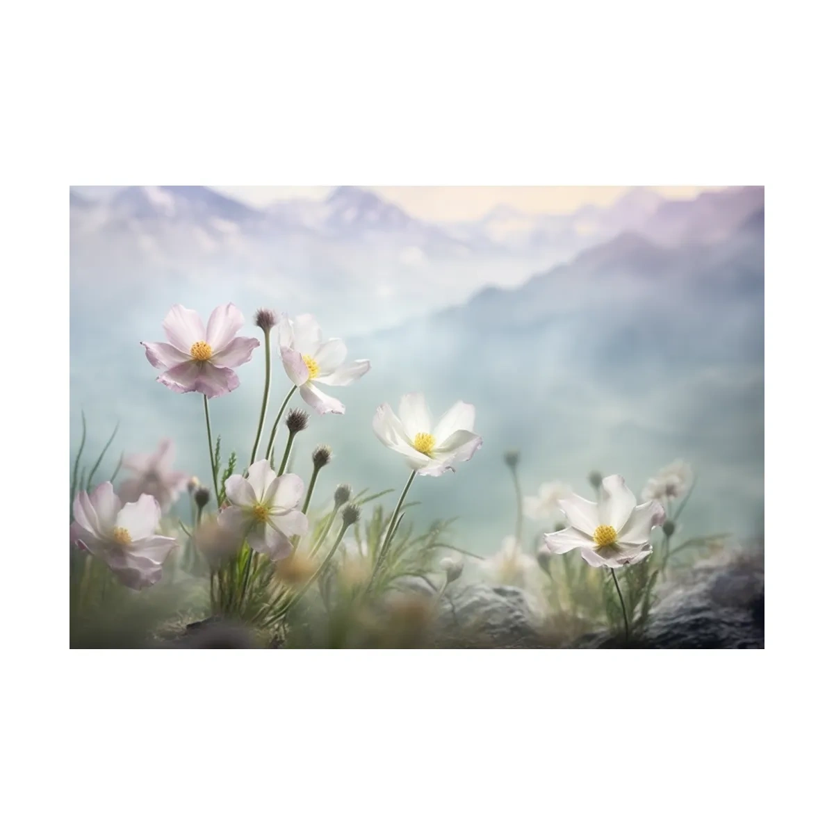 Photographic art of alpine wildflowers in the meadows, floral artwork