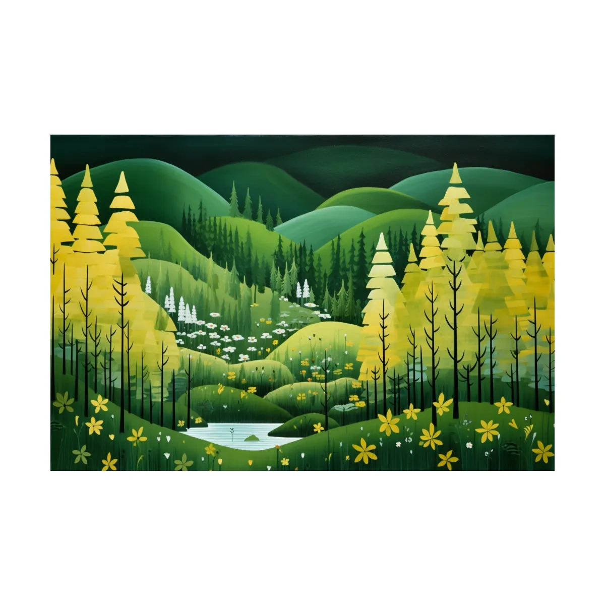 Whimsical Autumn Mountain Valley - Wildflower Forest Wall Art