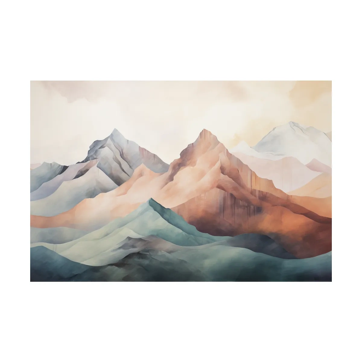 Dreamy Pastel Watercolor Mountain Range - Minimalist Alpine Landscape Wall Art