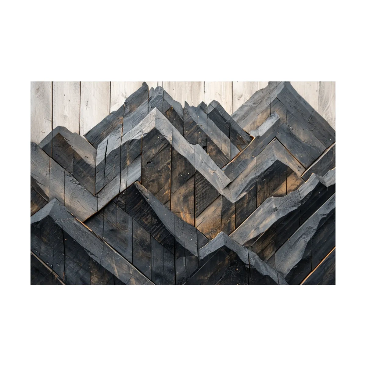 Geometric Wood Mountain Mosaic - Modern Rustic Landscape Wall Art