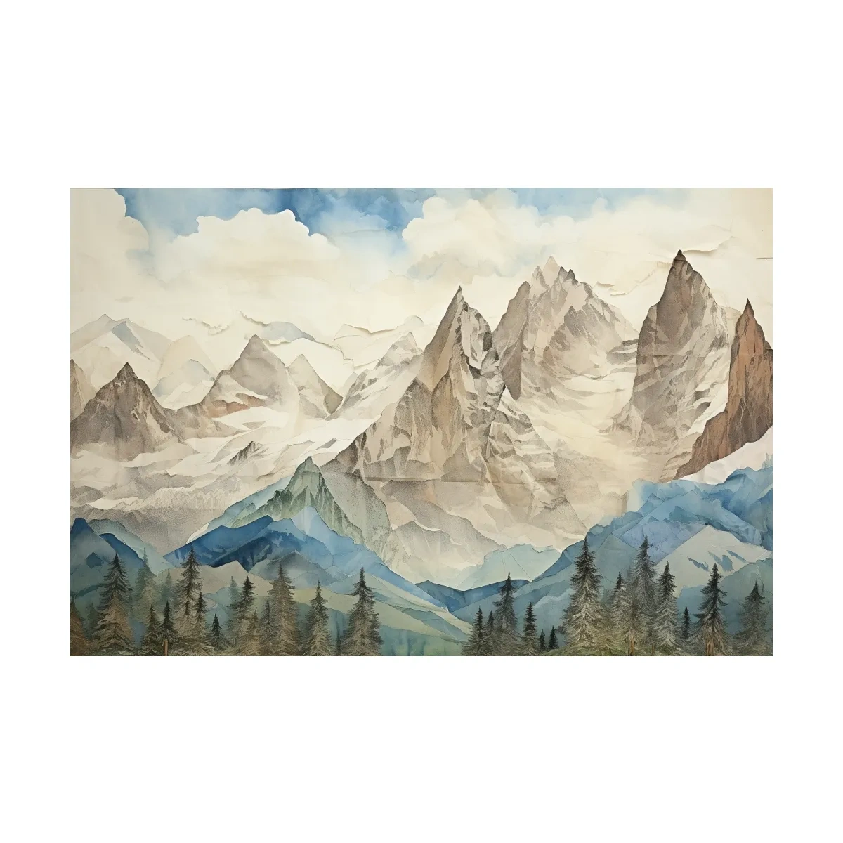 Misty Paper Cut-out Alpine Mountain Range - Serene Forest Landscape Wall Art