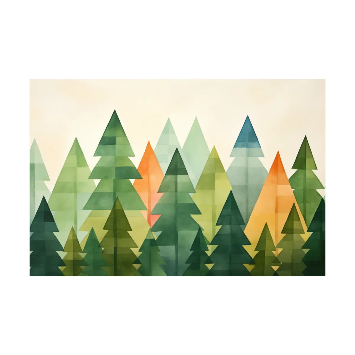 Geometric Watercolor Pine Forest Landscape - Modern Scandinavian Nature Wall Art