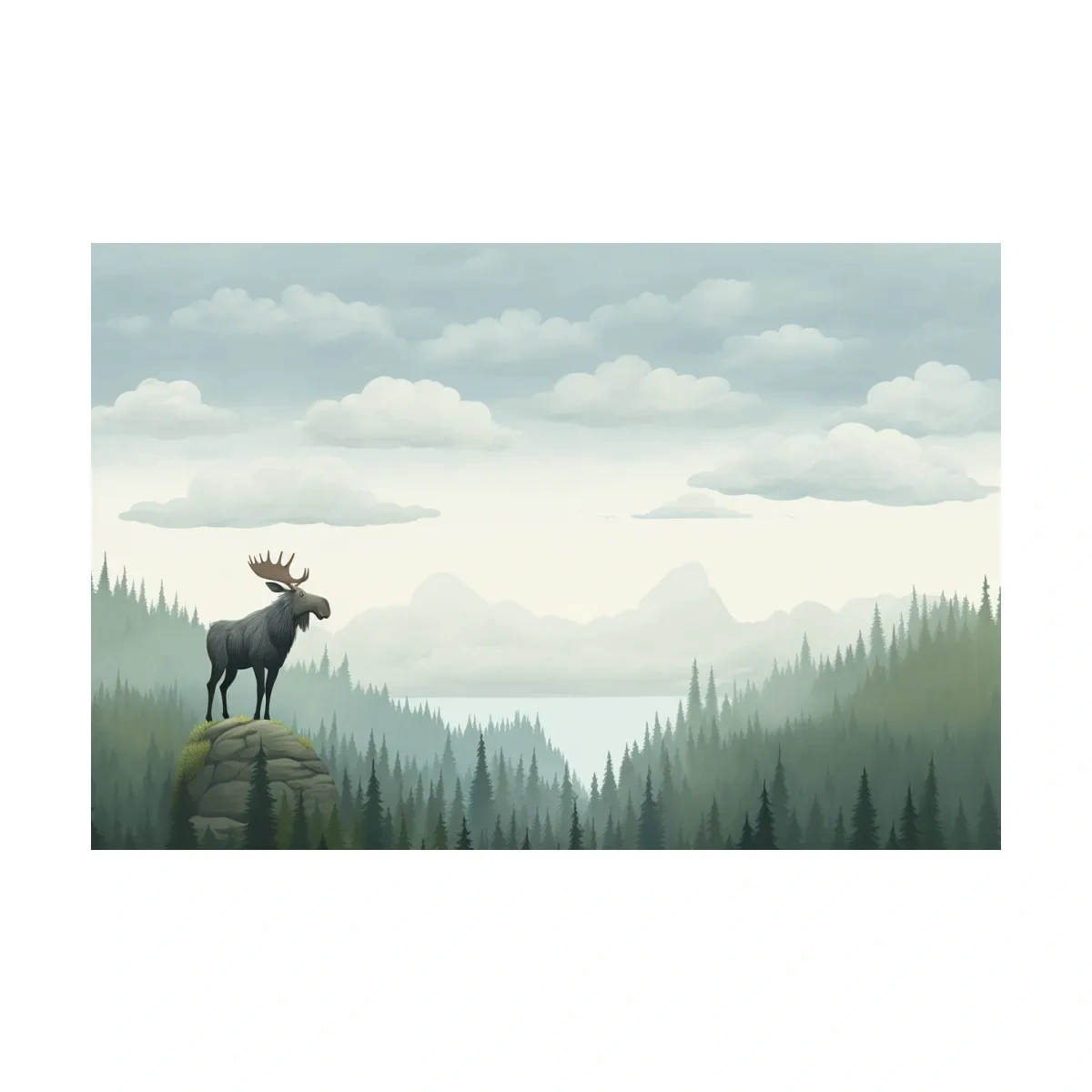 Majestic Moose Over Pine Forest - Nursery Wildlife Mountain Wall Art