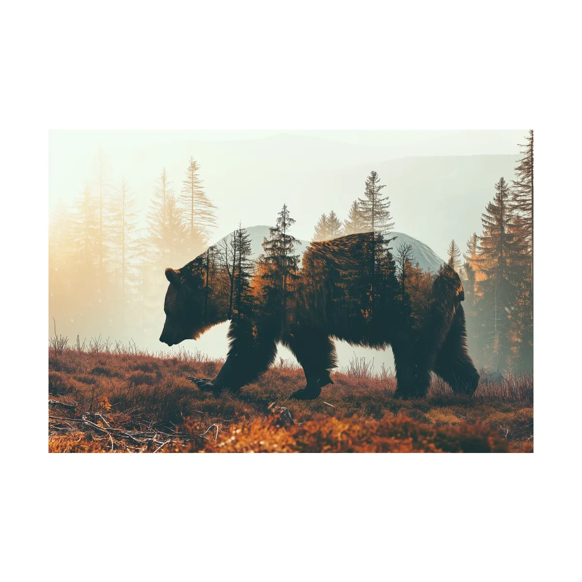 Double Exposure Grizzly Bear Forest - Misty Mountain Wildlife Photographic Artwork
