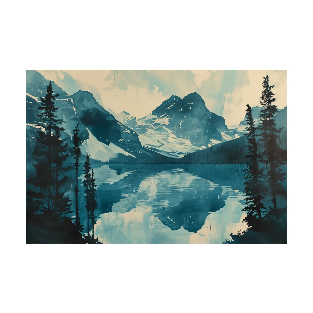 Rocky Mountains Alpine Lake Reflection - Watercolor Mountain Artwork