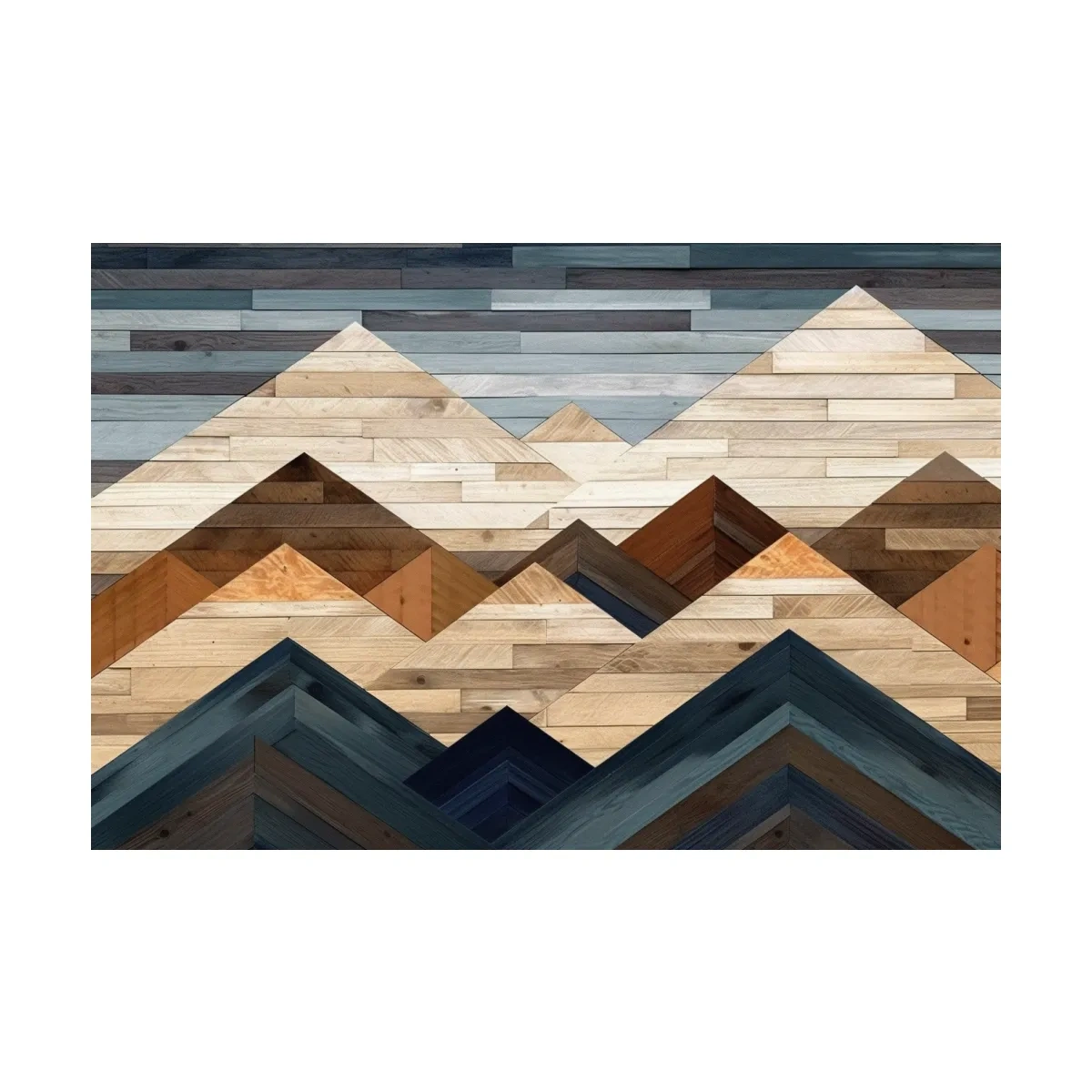 Geometric Reclaimed Wood Mountain Peaks - Modern Rustic Landscape Artwork
