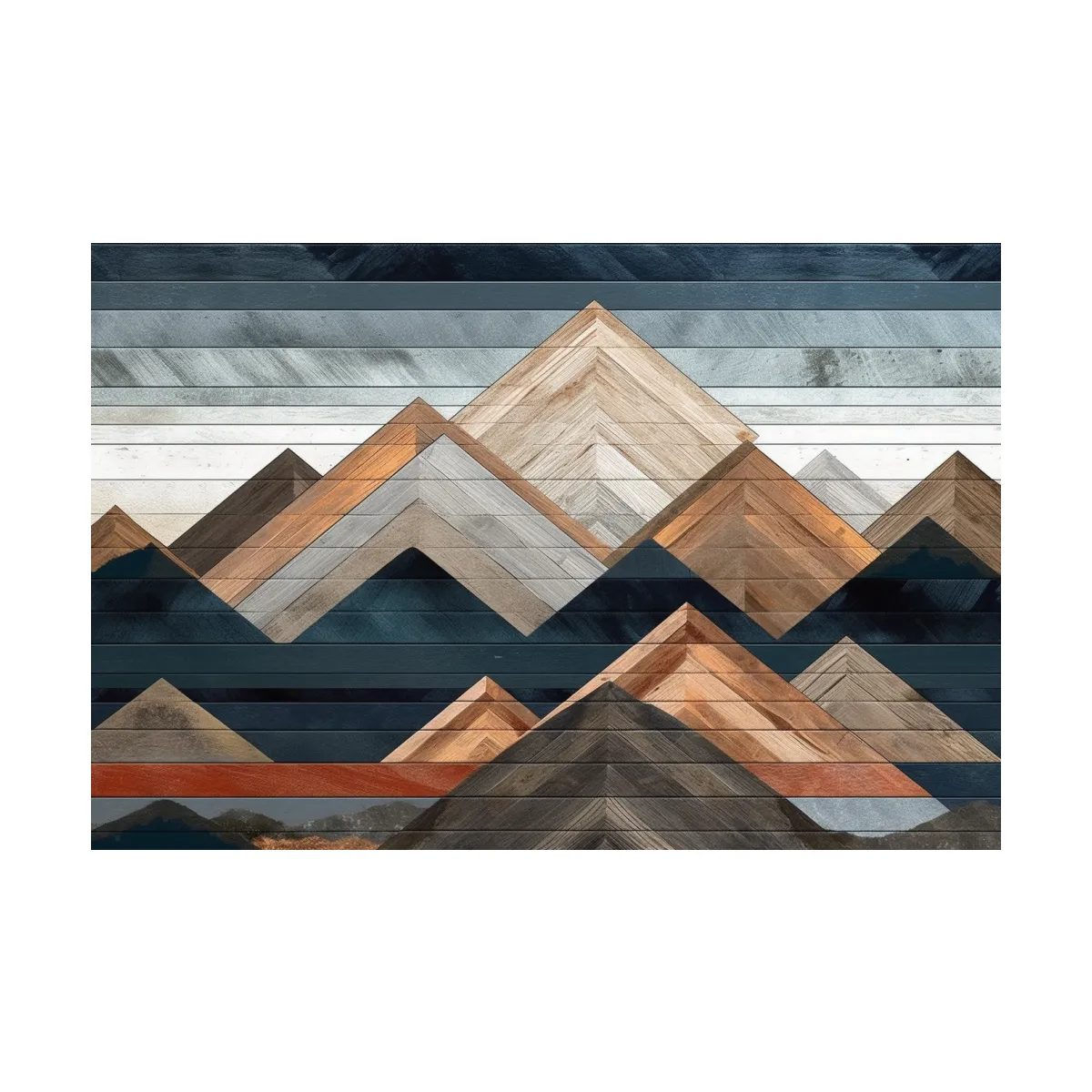 Geometric Woodgrain Mountain Peaks - Modern Abstract Landscape Wall Art