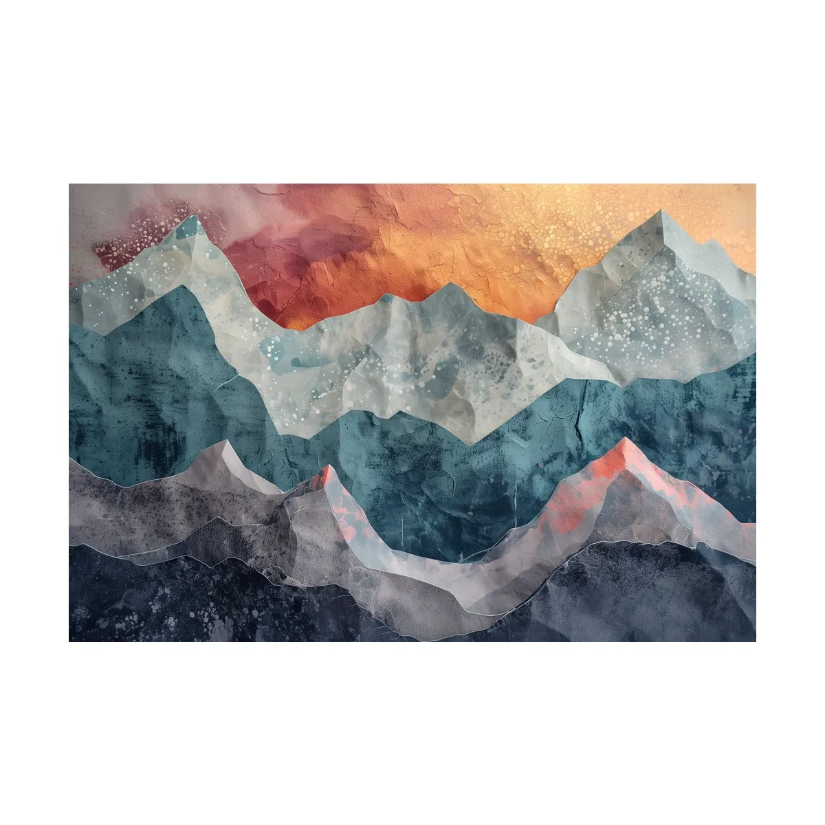 Layered Abstract Mountain Range Sunset - Modern 3D Mixed Media Landscape Wall Art