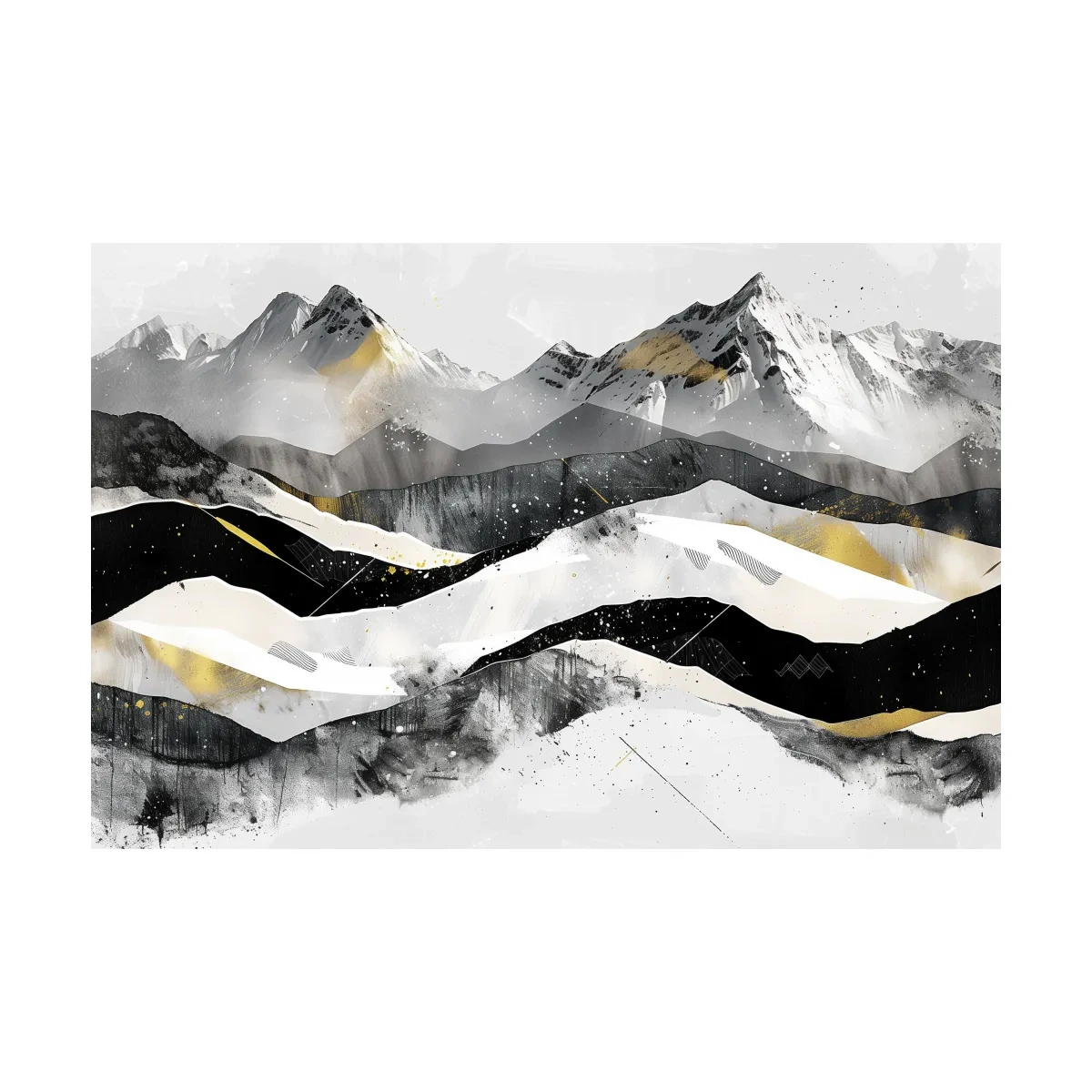 Abstract Mountain Range With Gold Accents - Modern Alpine Landscape Wall Art