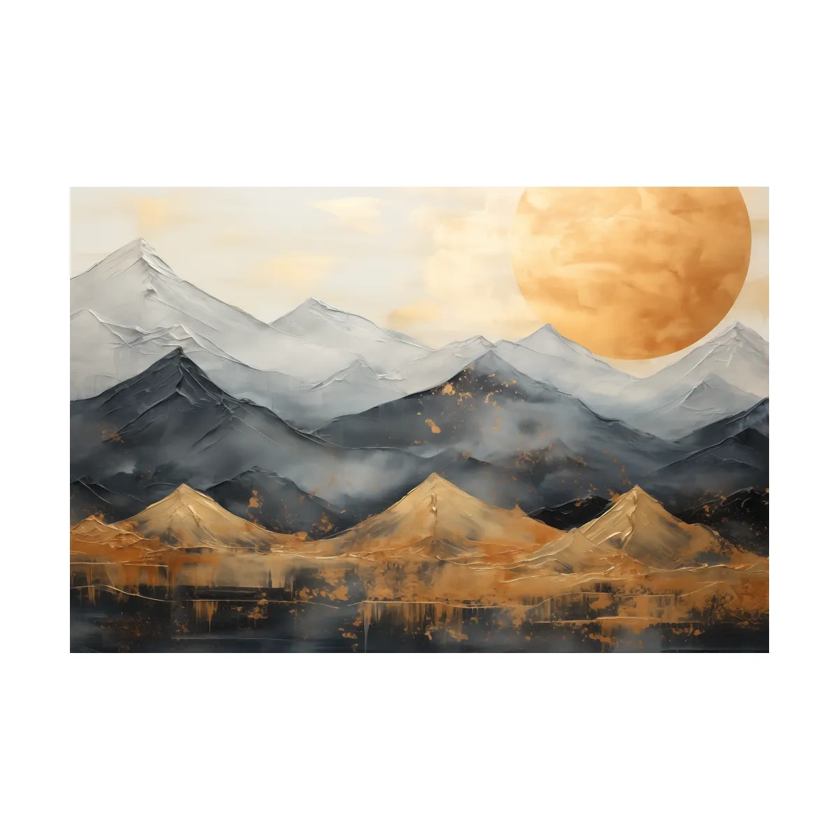 Gold Leaf Style Abstract Mountain Range Sunset - Modern Landscape Wall Art