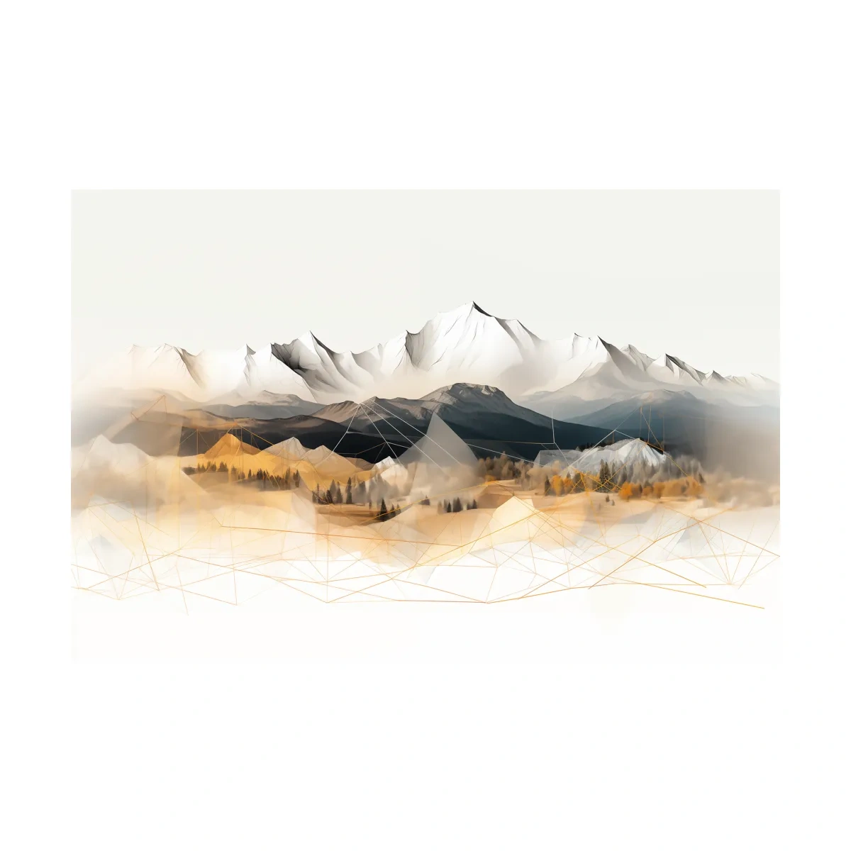 Geometric Mountain Range Forest Landscape - Modern Abstract Wall Art