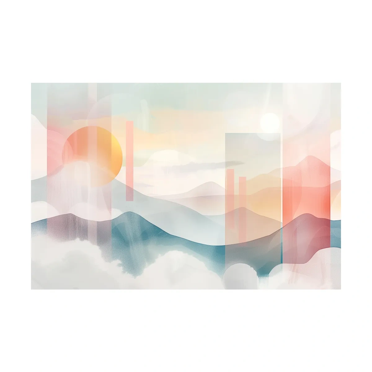 Mountains at sunset, soft pastel watercolor painting wall art