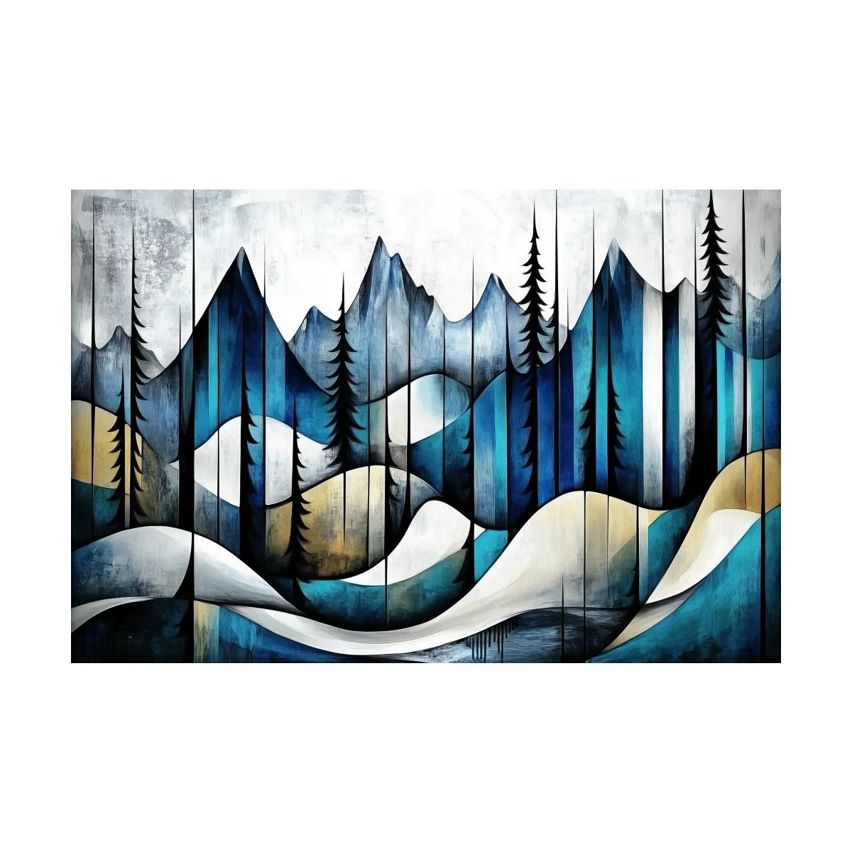 Abstract Alpine Forest Painting - Modern Mountain Wall Art