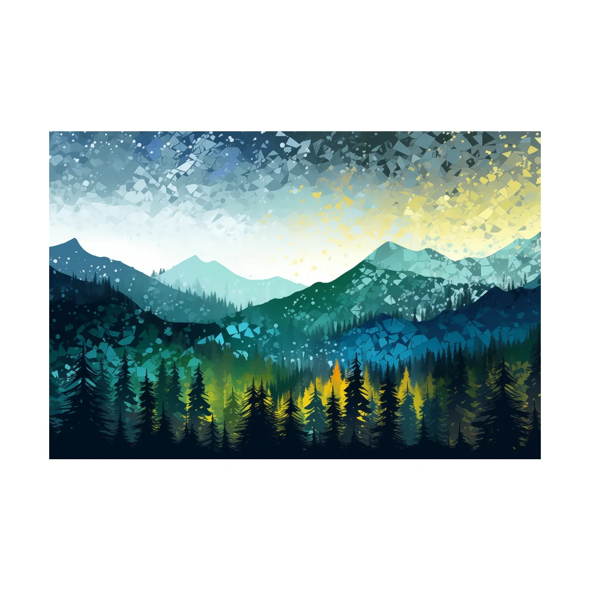 Geometric Mountain Forest Landscape - Abstract Mosaic Wall Art