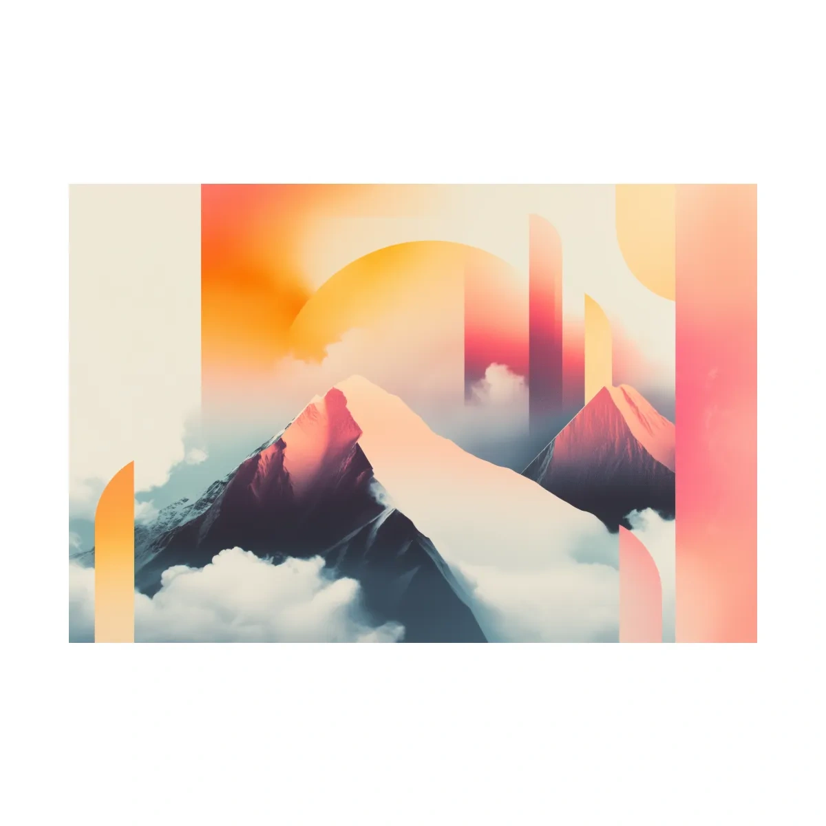 Abstract Rerto Sunrise Mountain Peaks - Modern Ski Poster Wall Art
