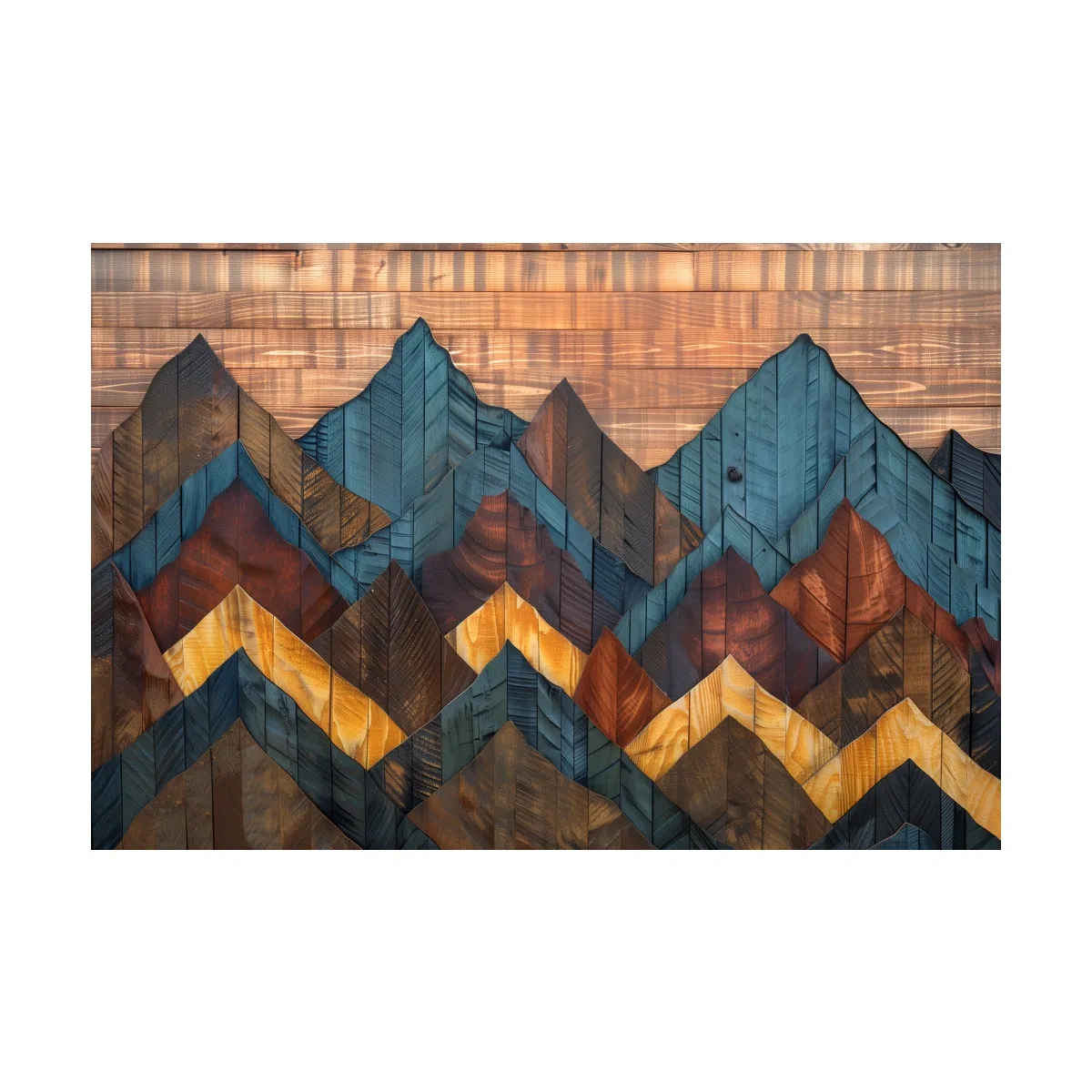 Geometric Wood Grain Mountain Range - Rustic Landscape Artwork