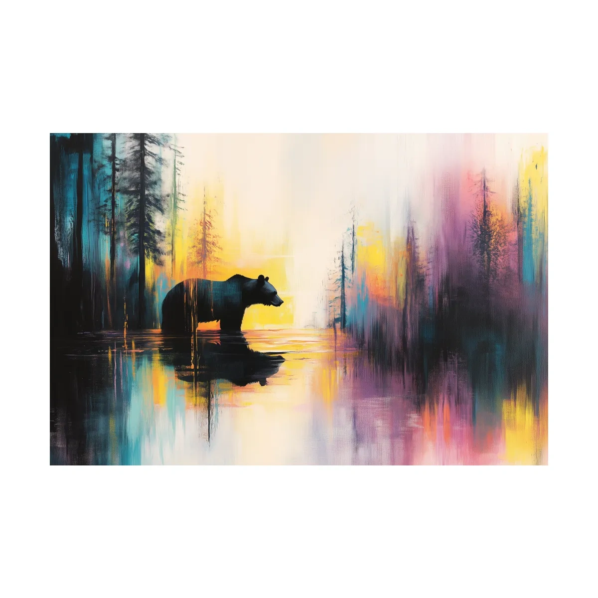 Moody Abstract Bear Lake Reflection - Colorful Forest Landscape Wall Art