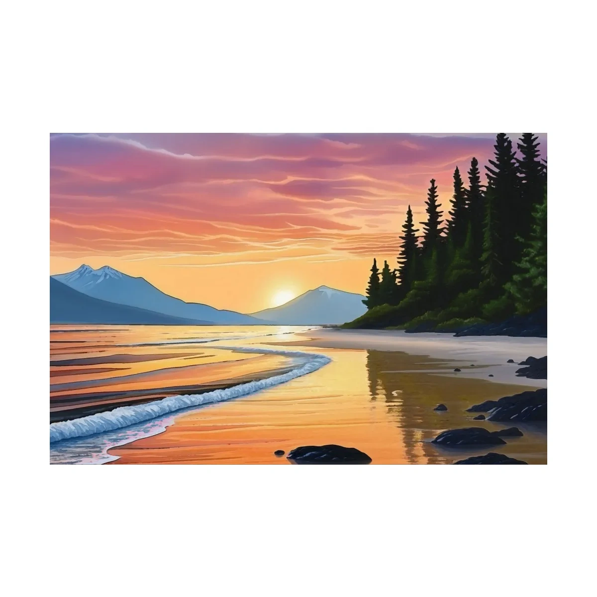 Pacific Northwest artwork, sunset over the beach painting