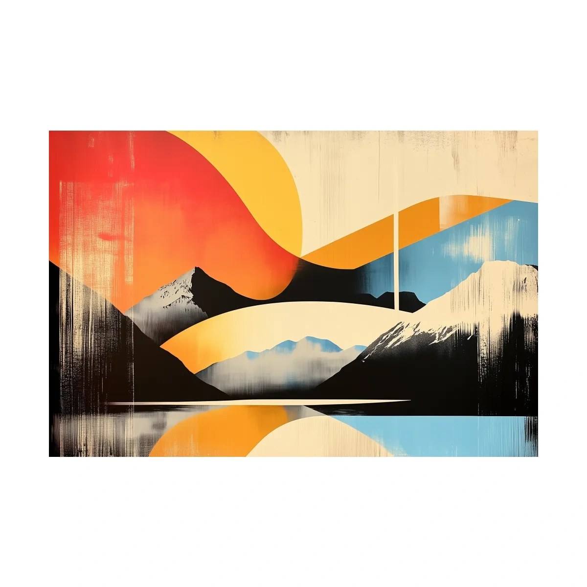 Abstract Retro Mountain Sunrise Landscape - Modern Graphical Wall Art