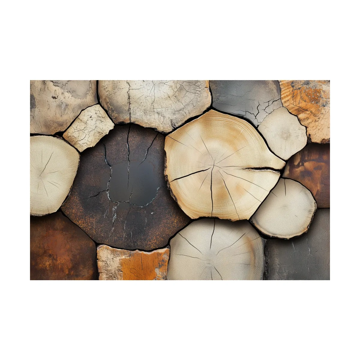 Rustic Stacked Firewood Log Cross Sections - Warm Neutral Wood Texture Wall Art