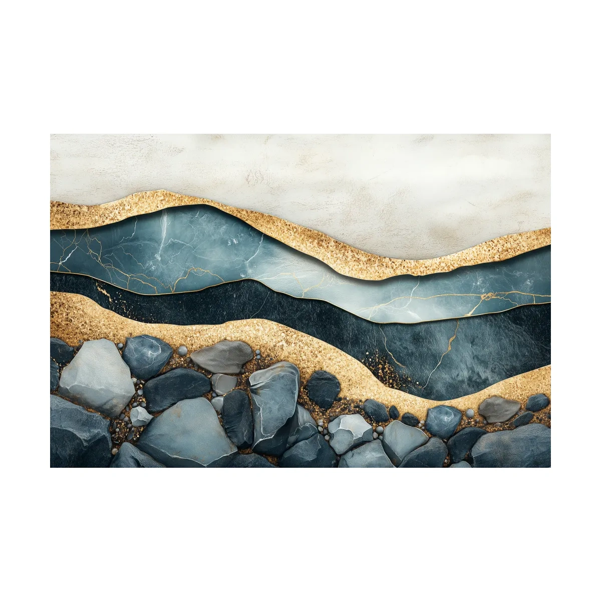Elegant riverbed sand and rock artwork, modern textured wall art with natural sediment layers