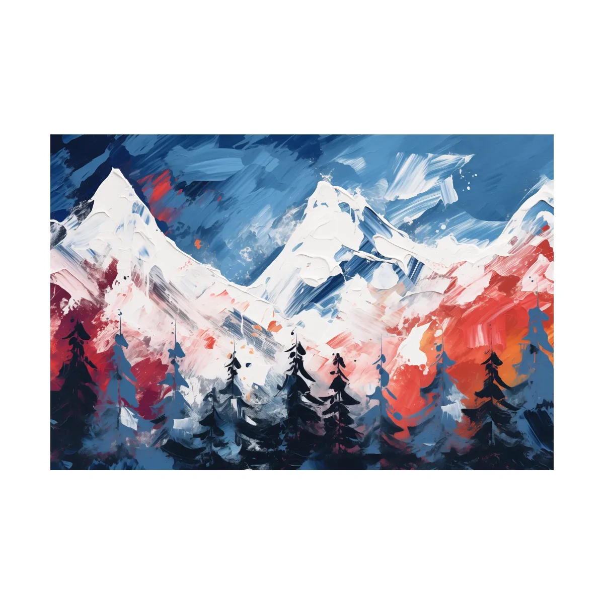 Vibrant Abstract Snowcapped Mountain Peaks - Bold Alpine Forest Landscape Art