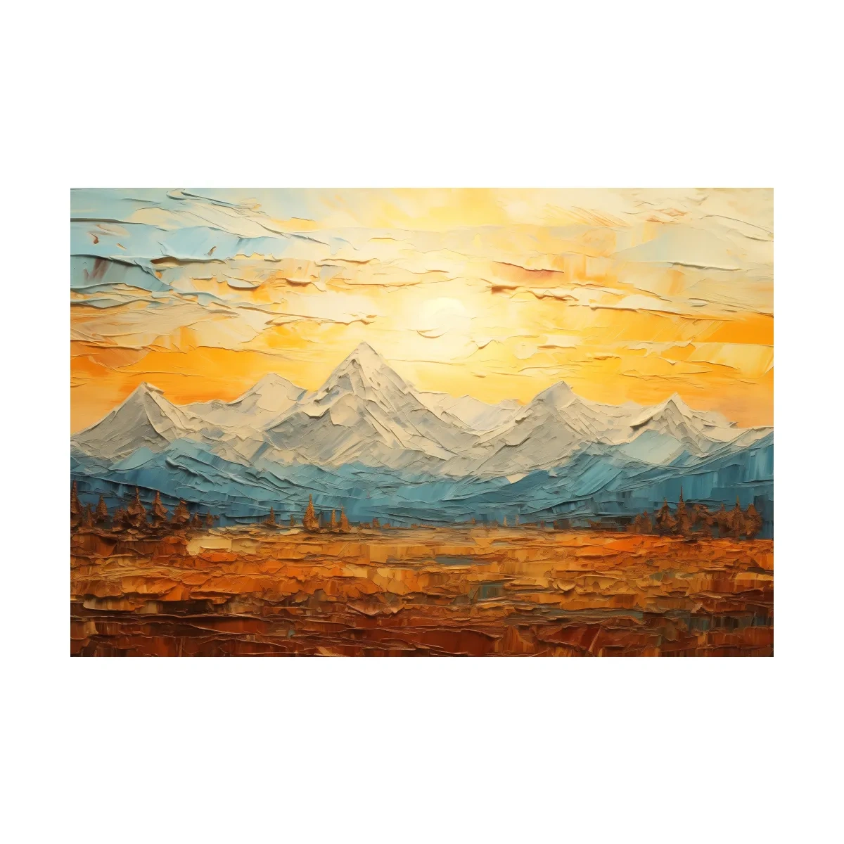 Textured Abstract Glacier Sunrise Landscape - Impasto Style Wall Art