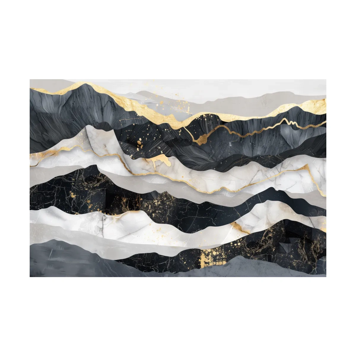 Abstract Black Marble Mountain Layers - Modern Elegant Gold Foil Landscape Wall Art