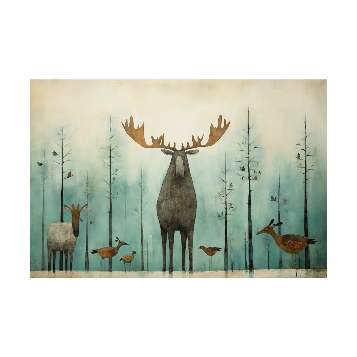 Whimsical Scandi Folk Art - Moose & Woodland Animals Wallart