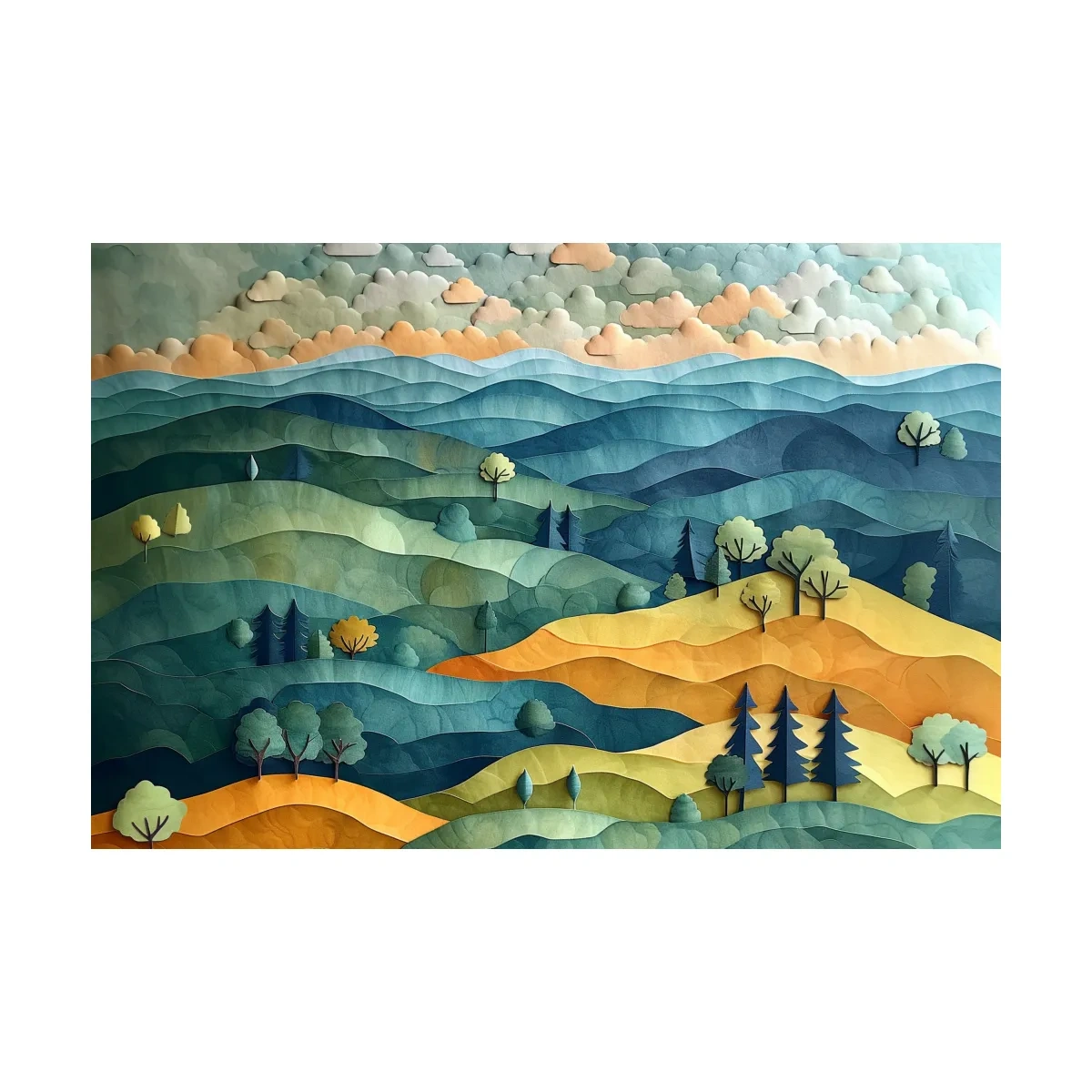 Layered Paper Cut Mountain Landscape - Colorful Modern Nature Wall Art
