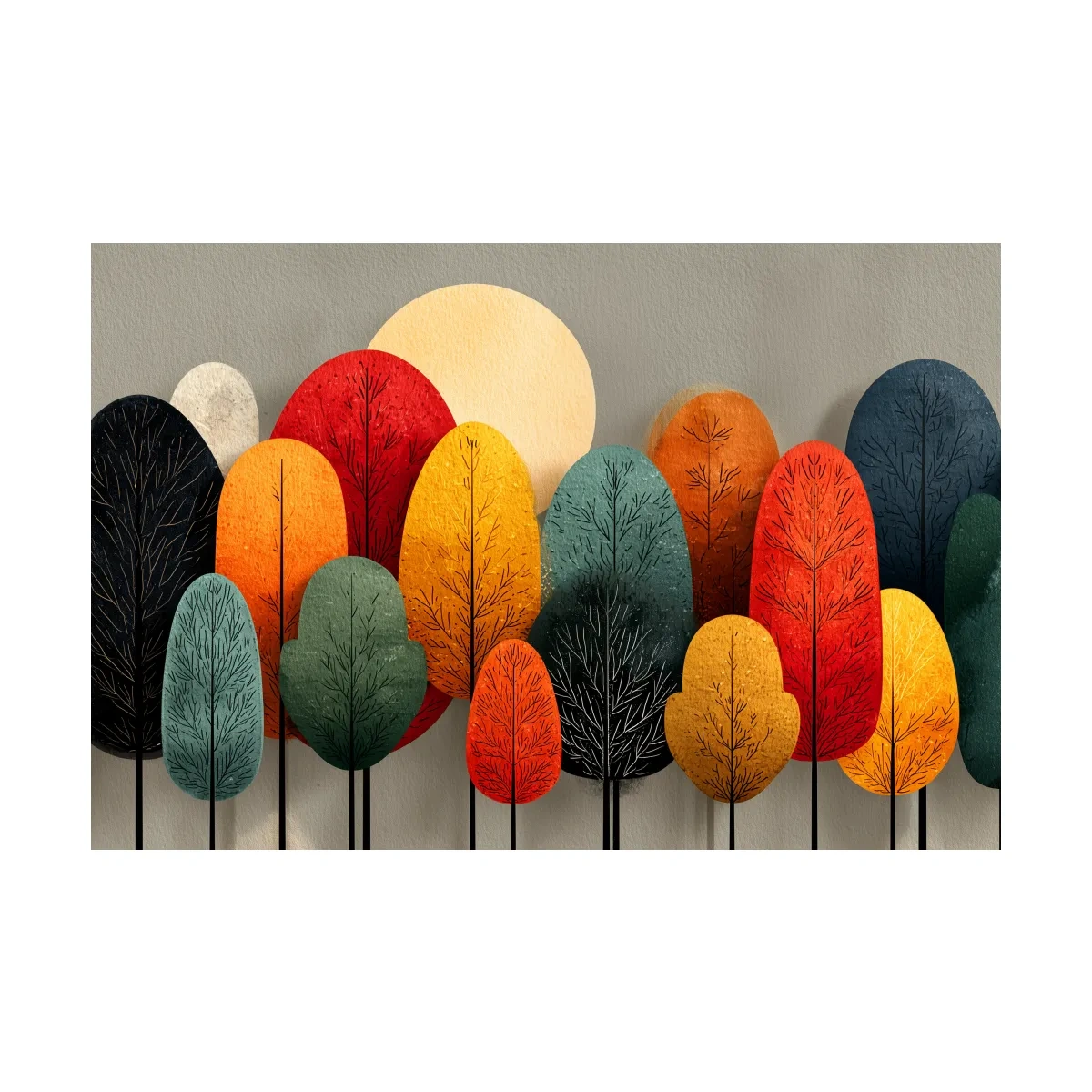 Mid-Century Abstract Autumn Forest Trees - Modern Scandinavian Landscape Artwork