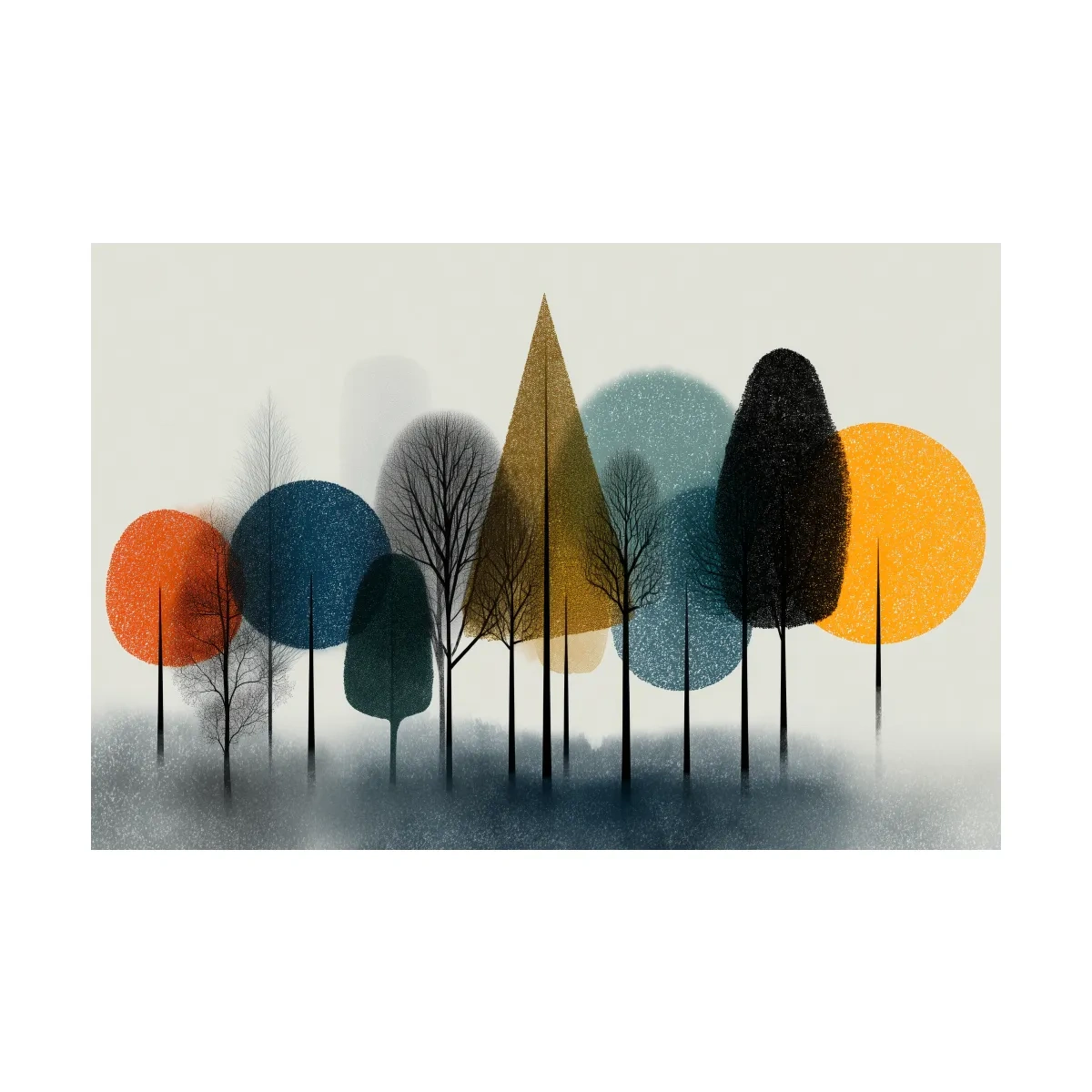 Mid-Century Abstract Forest Trees - Modern Geometric Landscape Wall Art