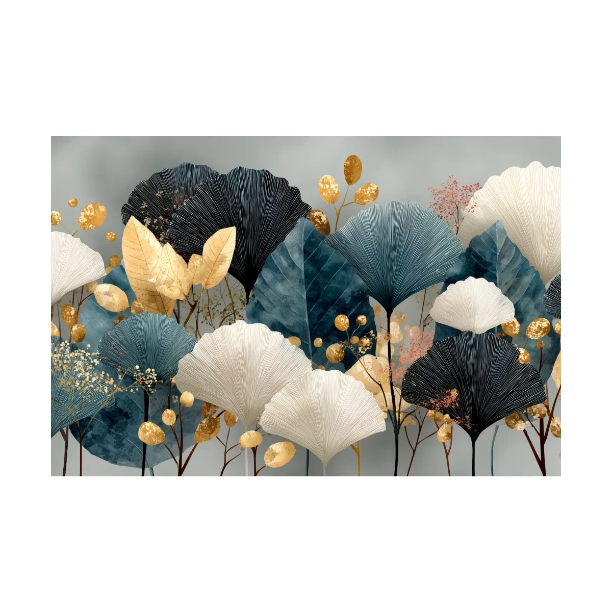 Luxe Ginkgo Leaves Botanical Illustration - Modern Japandi Wall Art